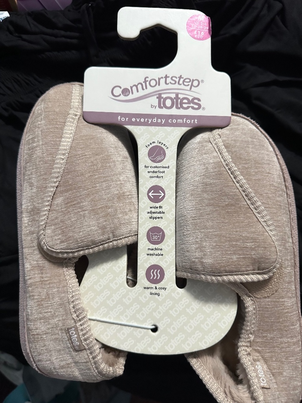 Comfortstep by Totes Adaptive Wide Fit Slippers Beige UK 5-6 EU 38-39 NWT